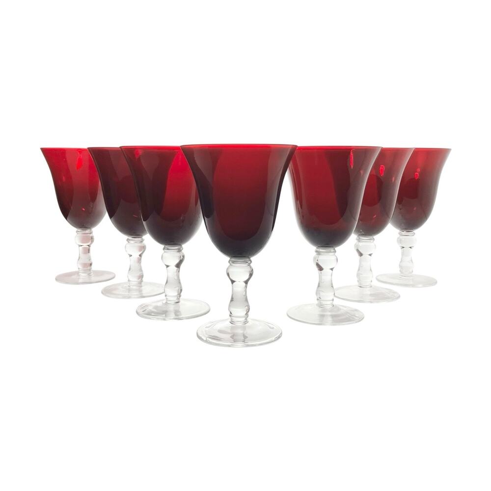 Home Essentials Set of 7 Ruby Red Water, Wine or All Purpose Glasses 7 1/4” 16oz